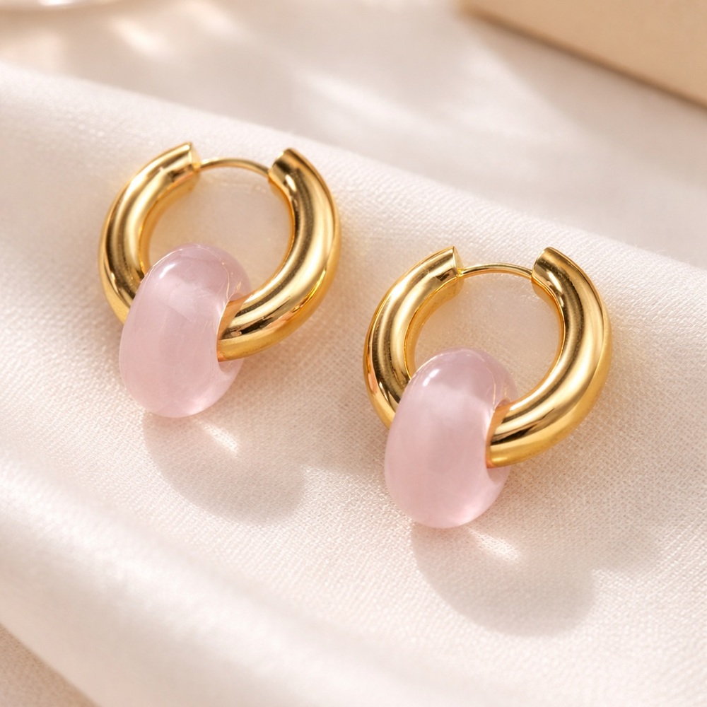 Pink Hoop Earrings 18k gold plated